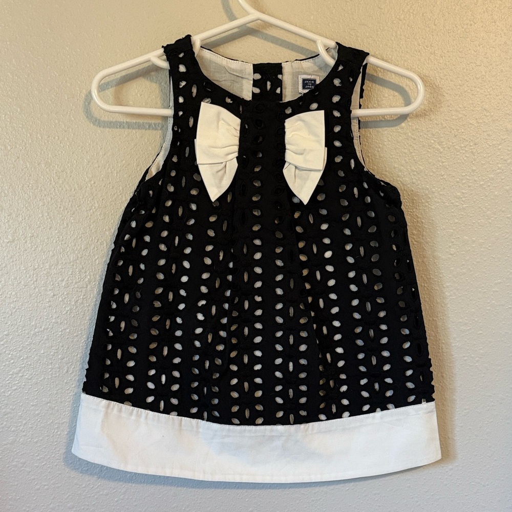 Janie and Jack Black White Sleeveless Shift Dress Eyelet Bow Infant 6-12 months